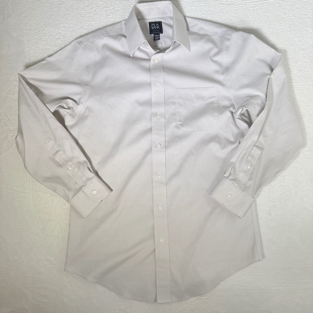 Jos. A. Bank Traveler Dress Shirt Mens 15.5-34 Gray Tailored Fit Cotton Long Slv
